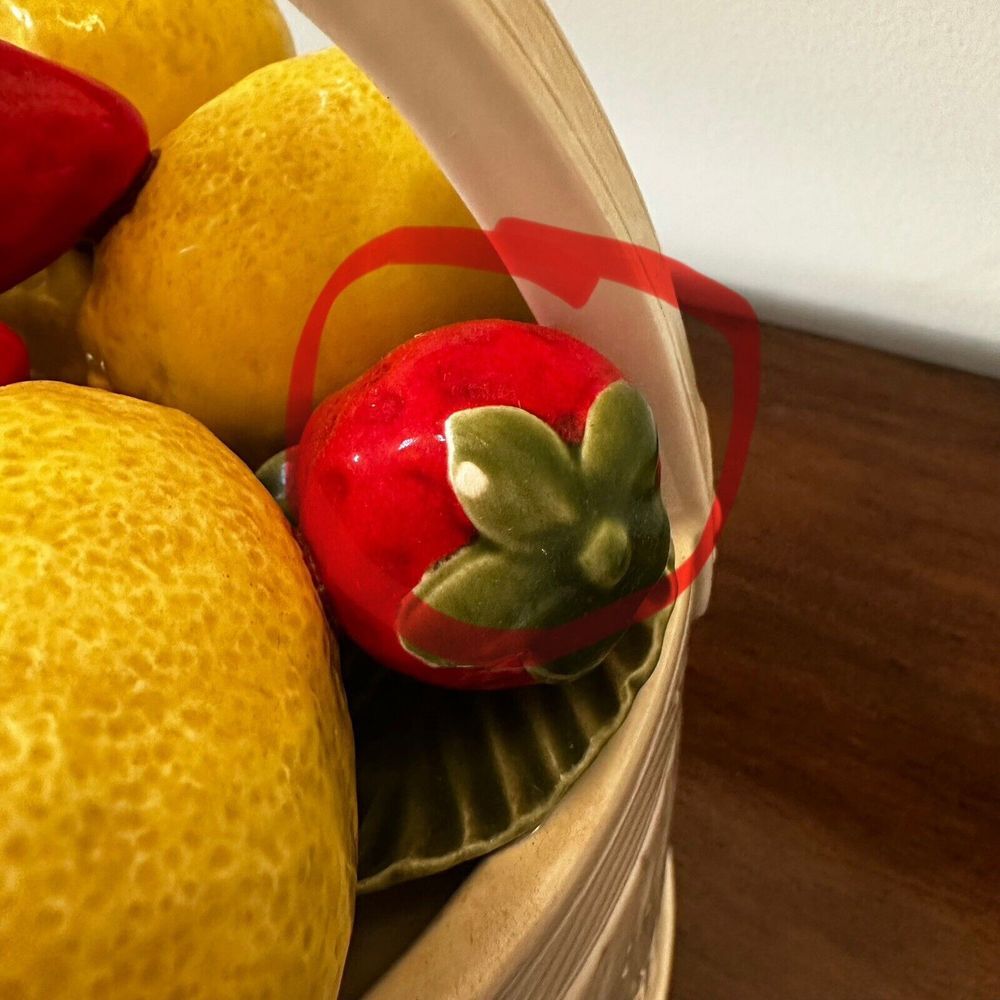 Fitz and Floyd Lemon Strawberry 1987 Ceramic Fruit Basket 11" Vintage Lidded Box - Picture 4 of 9